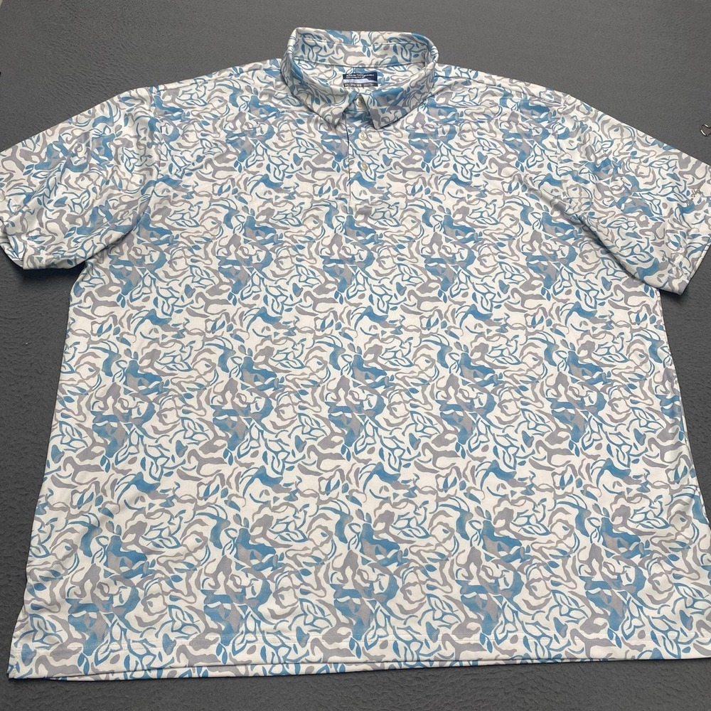 Ben Hogan Polo Shirt Mens 3XL Blue Gray Floral Print Golf Performance‎ Stretch